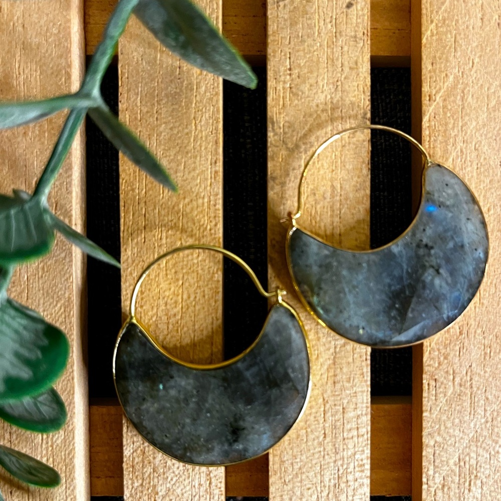 Anthropologie Crescent Stone Hoop Earrings